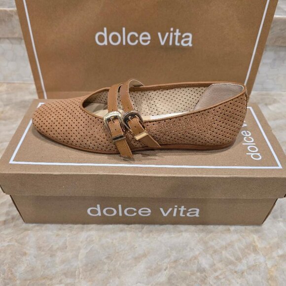 Dolce Vita WORN ONCE Baylee Ballet Flats Pecan Perforated Suede Mary Jane EUC - Picture 5 of 11